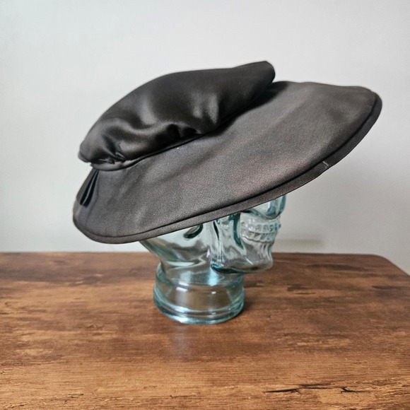 Mr. John Vintage 40s‎ 50s Black Silk Large Cartwheel Picture Womens Hat New Look main image 6